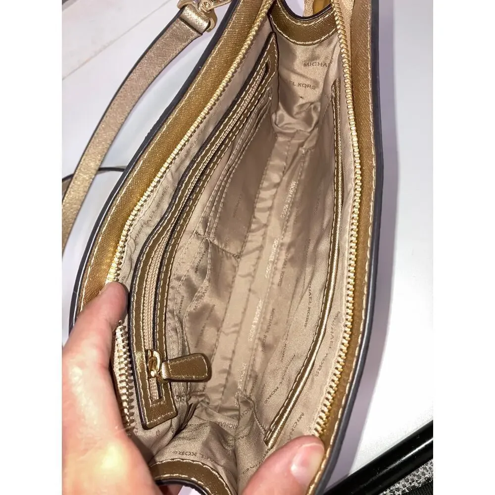 MICHAEL KORS, SMALL GOLD SAFFIANO LEATHER CROSSBODY BAG